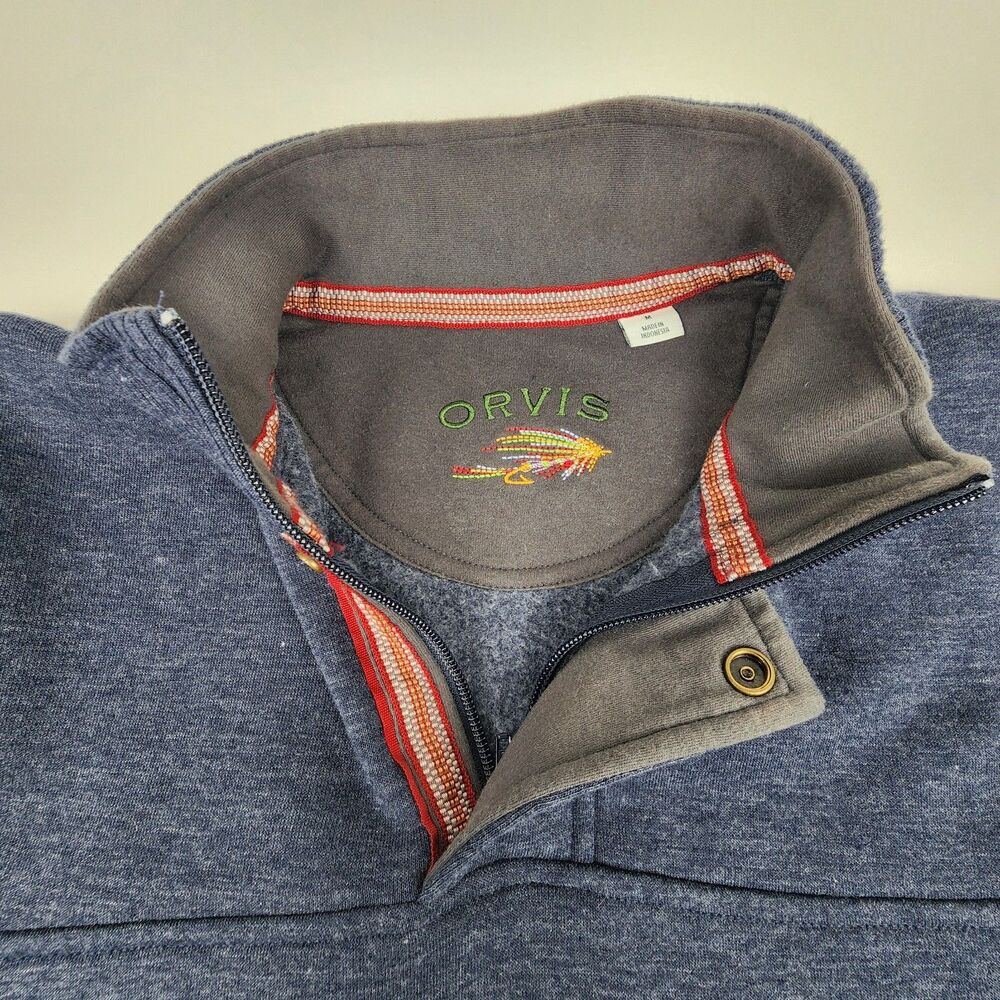 Orvis Fly Fishing Pullover Mens M Blue 1/4 Zip Embroidered Fly Sweatshirt - Picture 8 of 14